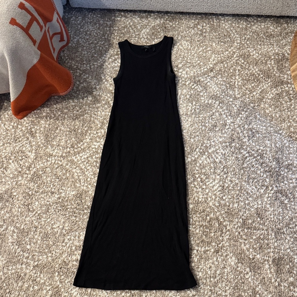 Theory Long Black Ribbed T-Shirt Dress